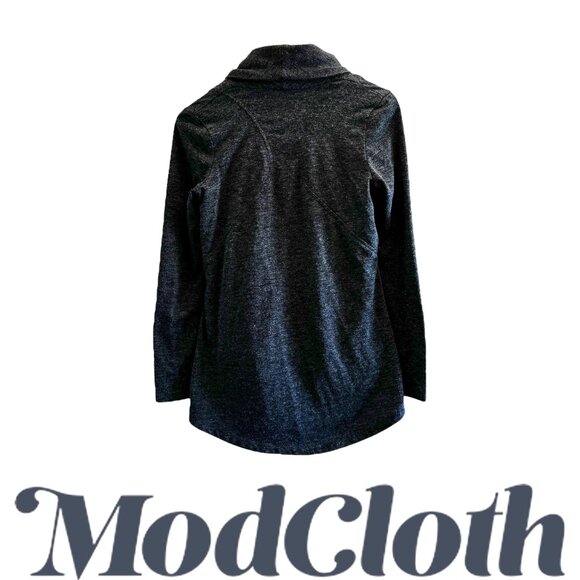 Modcloth Cowl Neck Asymmetric Side Zip Charcoal Grey Cardigan Knit - Picture 3 of 6